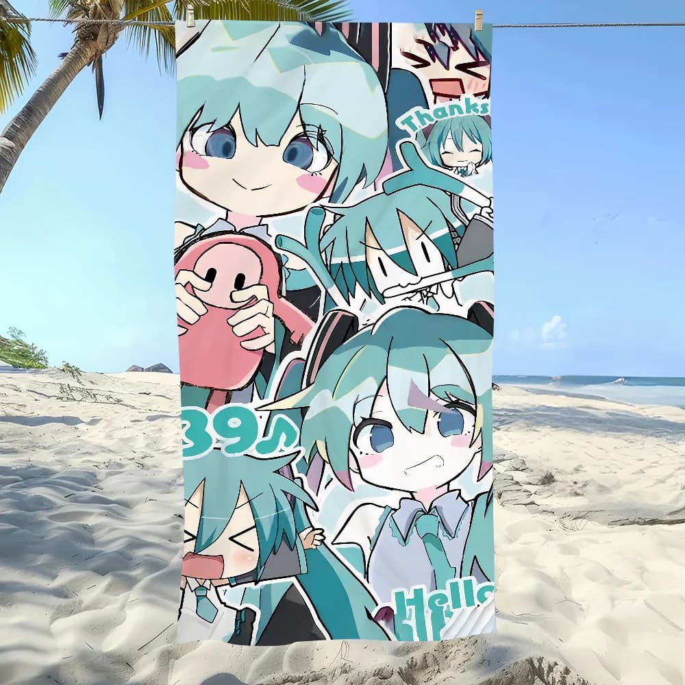 1 pz. Asciugamano da spiaggia a cartoni animati, ad asciugatura rapida, per piscina, campeggio, viaggio, morbido, regalo, palestra, doccia, sport - M-MikueS-ES, H-HatsuneS-ES