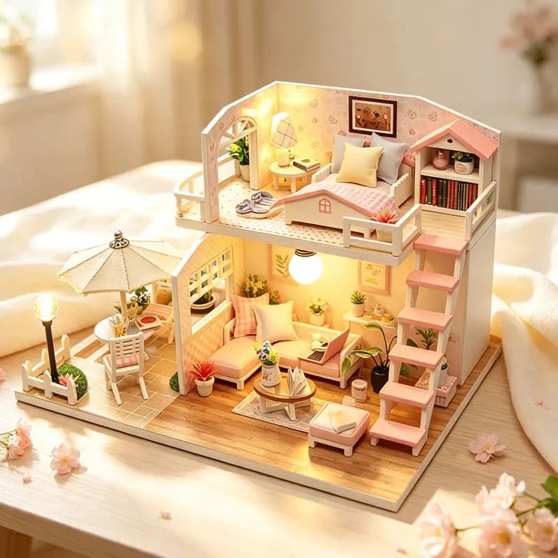 Wooden Miniature Doll House 3D Puzzle Small House Kit Assembly Model Building Home Decoration With LED Lights Birthday Gifts
