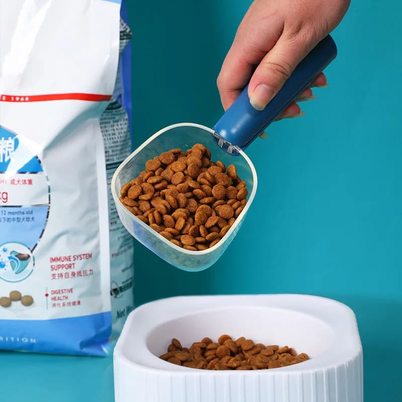 Tazza per cibo per animali domestici per cani Ciotola per alimentazione per gatti Bilancia da cucina Cucchiaio dosatore Tazza portatile con scala Alimentazione Forniture trasparenti