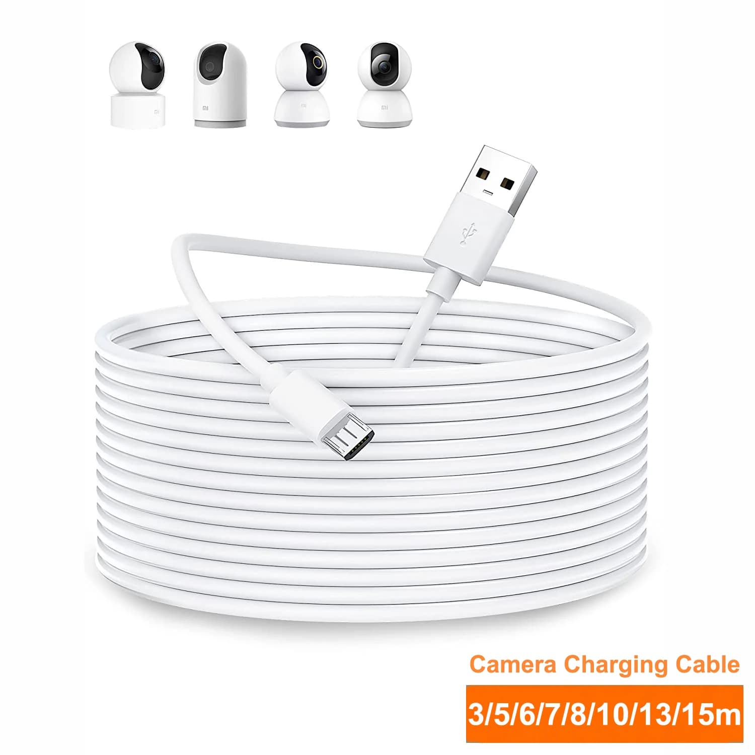 Cavo di prolunga micro USB da 3 ~ 13 m per Xiaomi MI 360 ° Telecamera di sicurezza domestica 2K Pro, MI 360 ° (1080P) cavo di ricarica per telecamera di sicurezza
