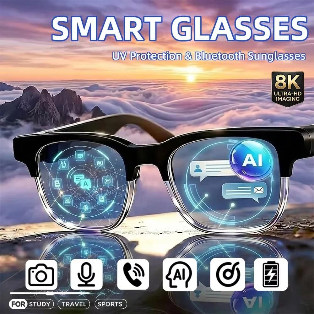 AI Smart Glasses Remote Control Touch Photo Camera Recording Translator Voice Assistant Music Eyewear Bluetooth Sunglasses Call