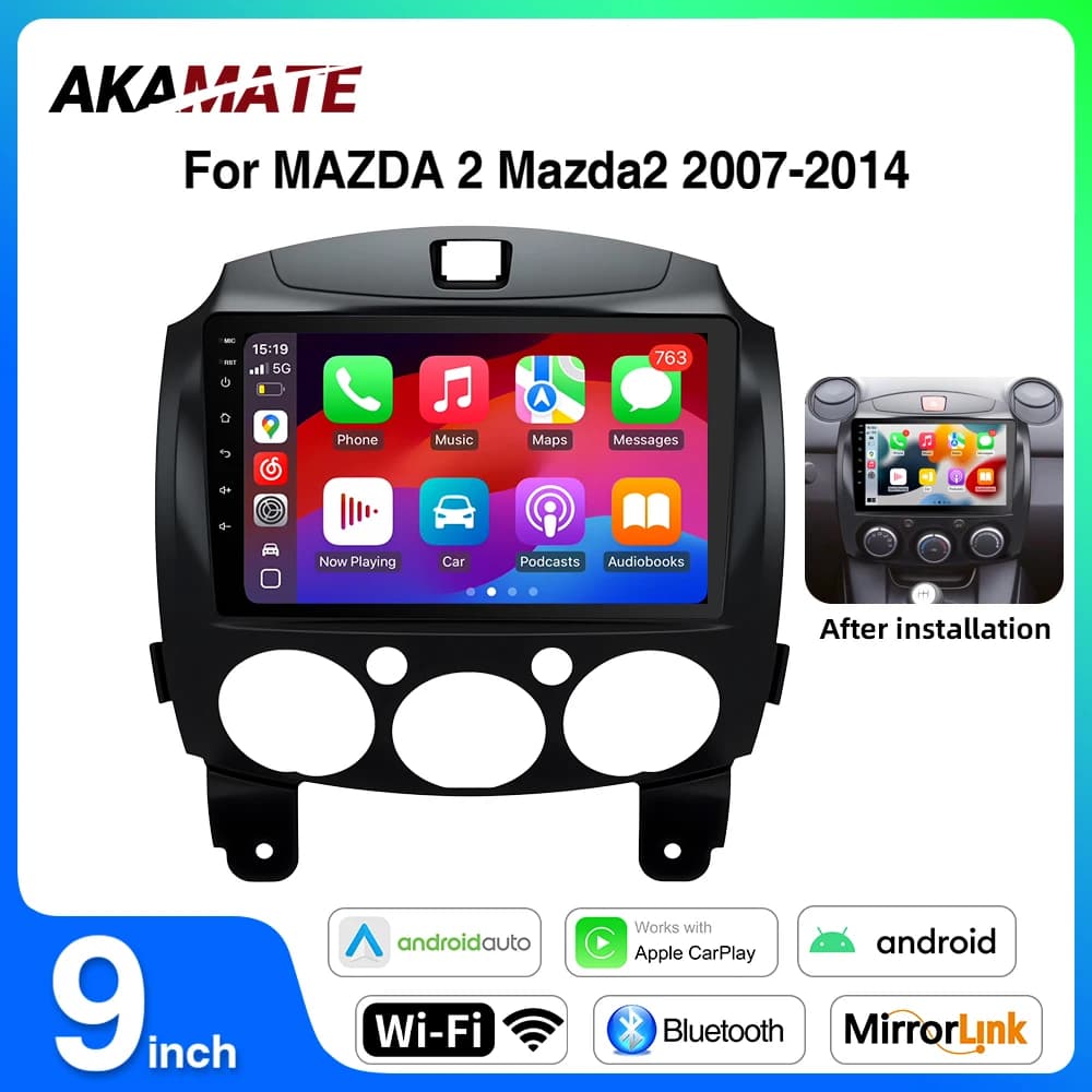 Autoradio Android13.0 da 9 pollici per MAZDA2 Mazda2 2007 - 2014 Lettore multimediale CarPlay Android Auto Navigazione GPS Bluetooth WIFI