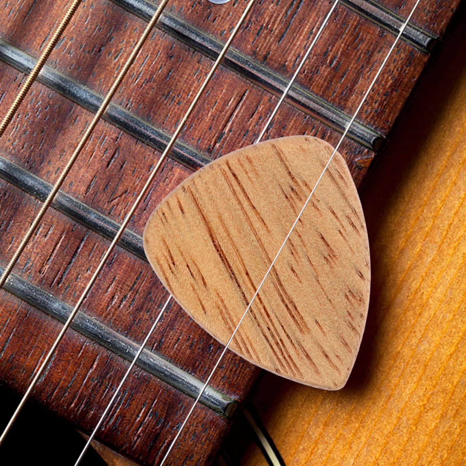 6Pcs Wood Guitar Picks Medium Thickness for Electric Acoustic Ukulele Bass Players Tough Flexible Natural Tone Clear Sound