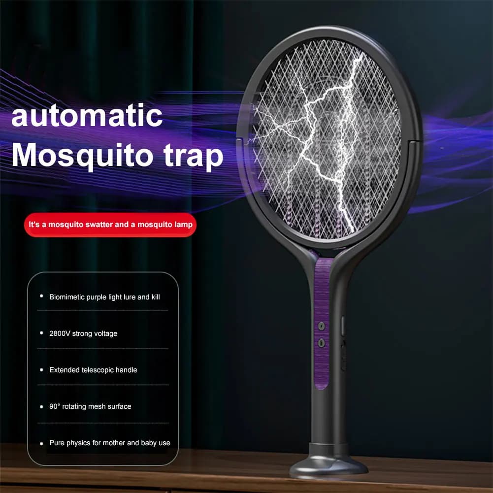 Scacciamosche Elettrico con Testa Rotante Ricaricabile 2 in 1: Trappola per Mosche e Lampada Anti-Zanzare per Interni ed Esterni