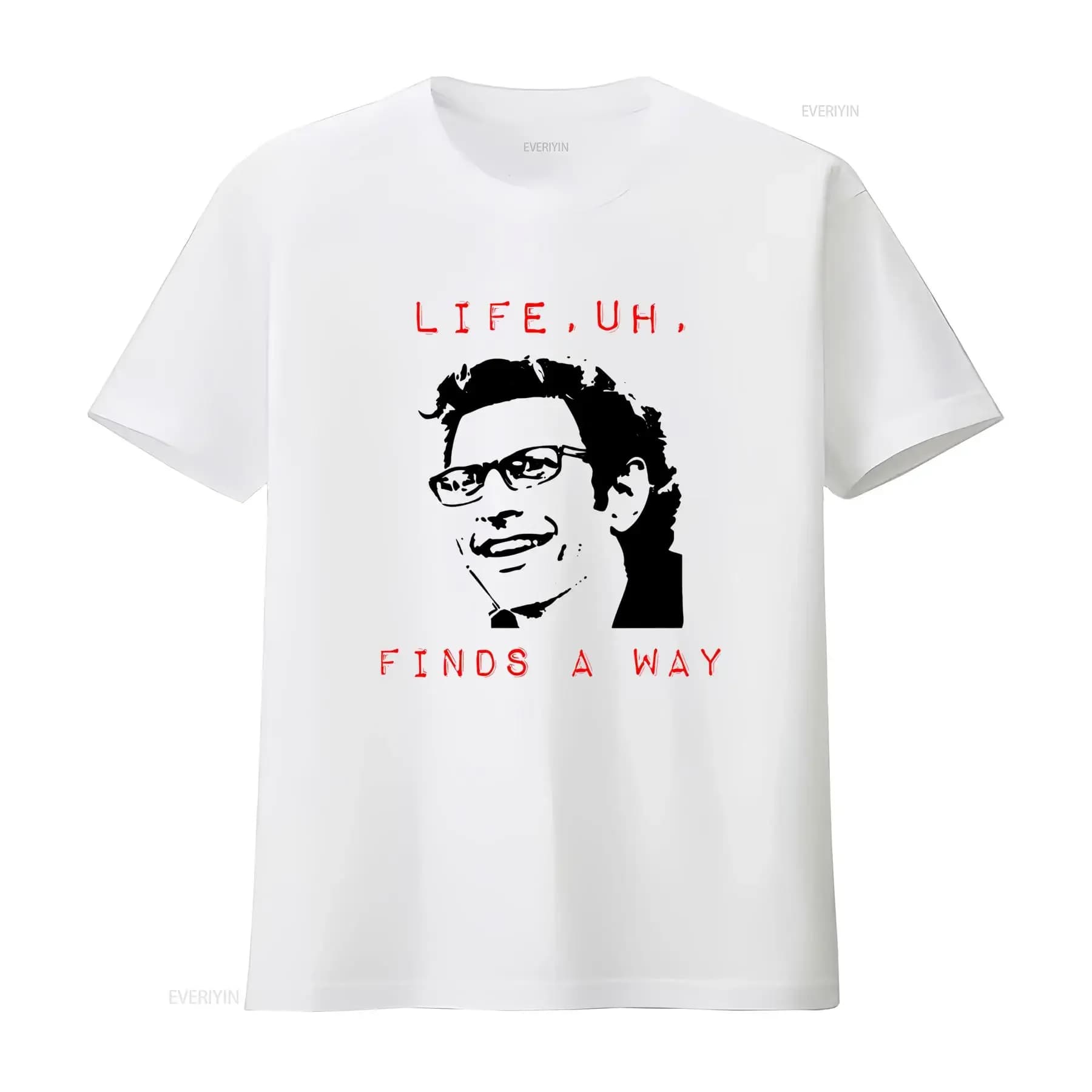 T-shirt Jeff Goldblum Life Uh Finds a Way, design trendy ispirato alla pop culture, per uomo e donna, effetto vintage, casual, grafica elasticizzata.