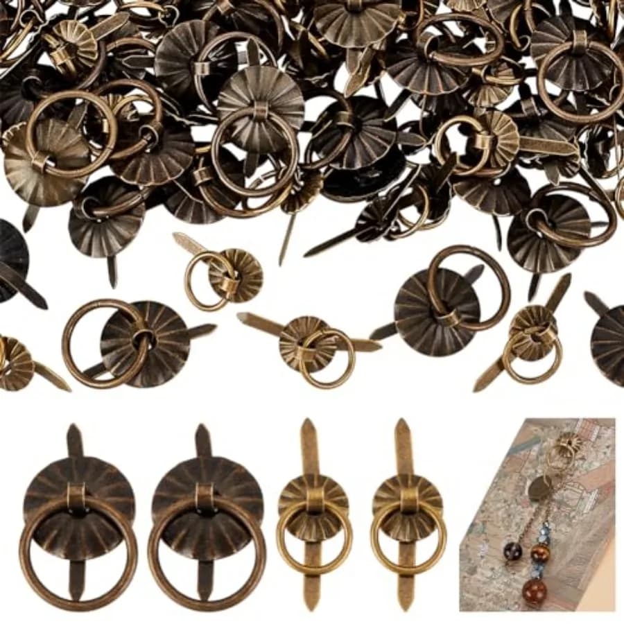 PH PandaHall 80pcs 2 Styles Metal Brad Fasteners with Pull Rings, Mini Pull Ring Handle Jewelry Drawer Pull Ring Brad Handles f