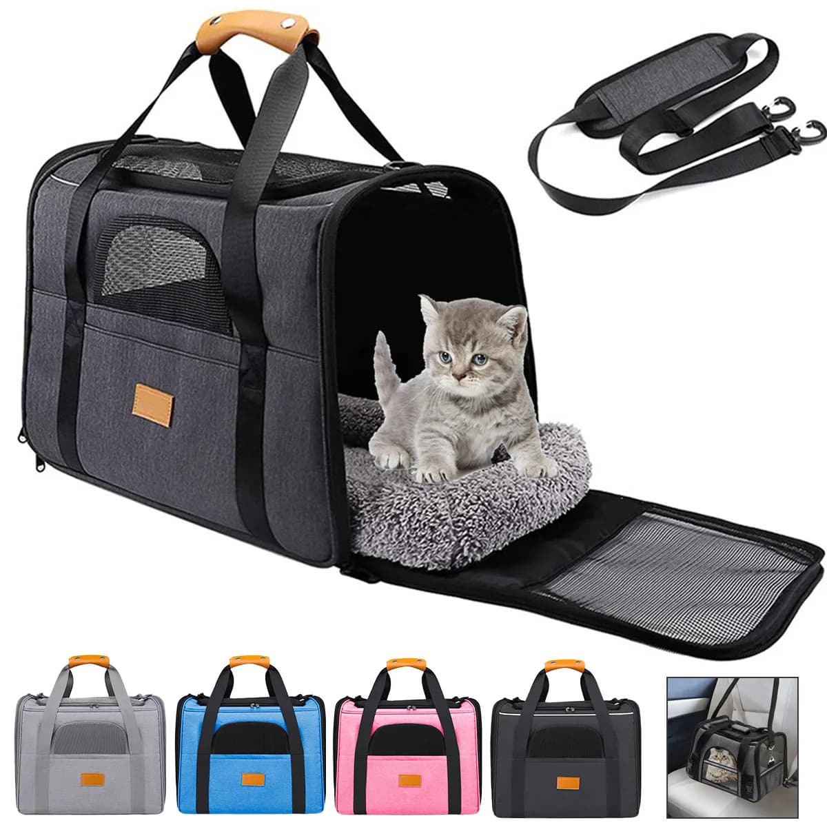 Borse per gatti Borse da trasporto traspiranti in rete Borsa pieghevole per gatti Borsa da viaggio per animali domestici Borsa da trasporto Borsa da viaggio per auto per gatti