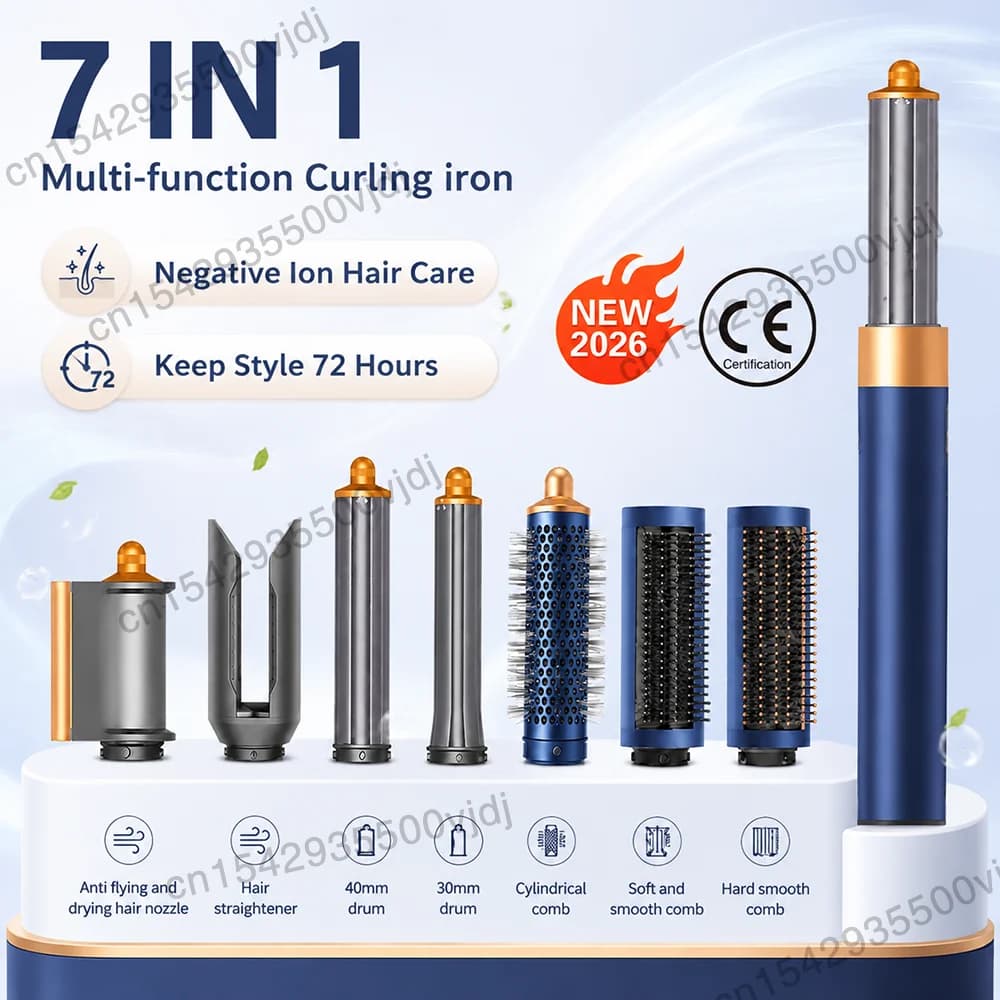 Asciugacapelli Multifunzione 7-in-1, 110.000 RPM, Cura dei Capelli ad Alta Velocità, Asciugacapelli a Ioni Negativi, Asciugatura Rapida, Set per Arricciatura Automatica