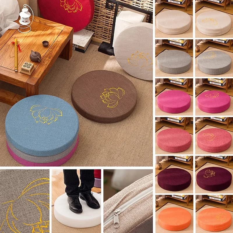 40/45/50cm Yoga Meditation Linen Cushion Hard Lotus Texture Meditation Cushion Backrest Pillow Tatami Mat Removable Washable