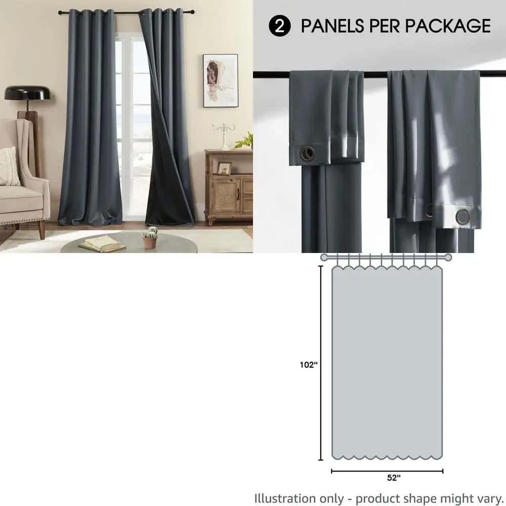Tende Oscuranti Grigio Scuro, 340 GSM, 2 Pannelli, 52x102 per Soggiorno con Ombreggiatura Totale