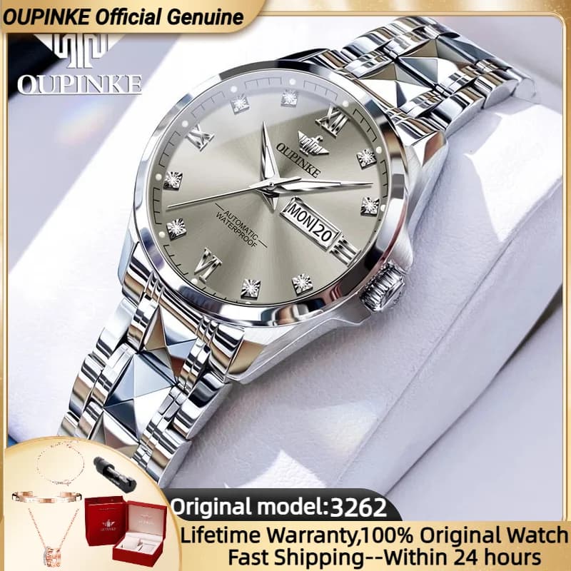 OUPINKE 3262 Classic Ladies' Watch Imported Automatic Mechanical Movement Sapphire Mirror Dual Calendar Display Wristwatch Women