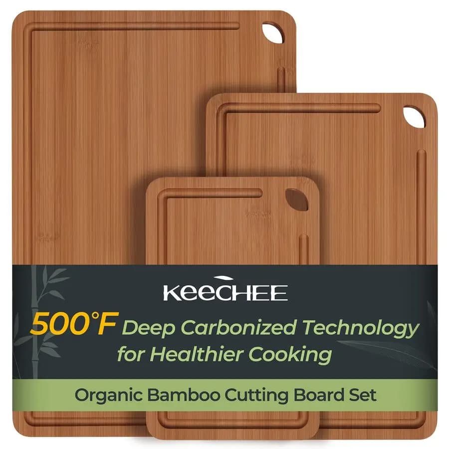 Cutting board, durable wooden cutter for kitchen with deep grooves, integrated handles, ideal Choppi salami amplifier