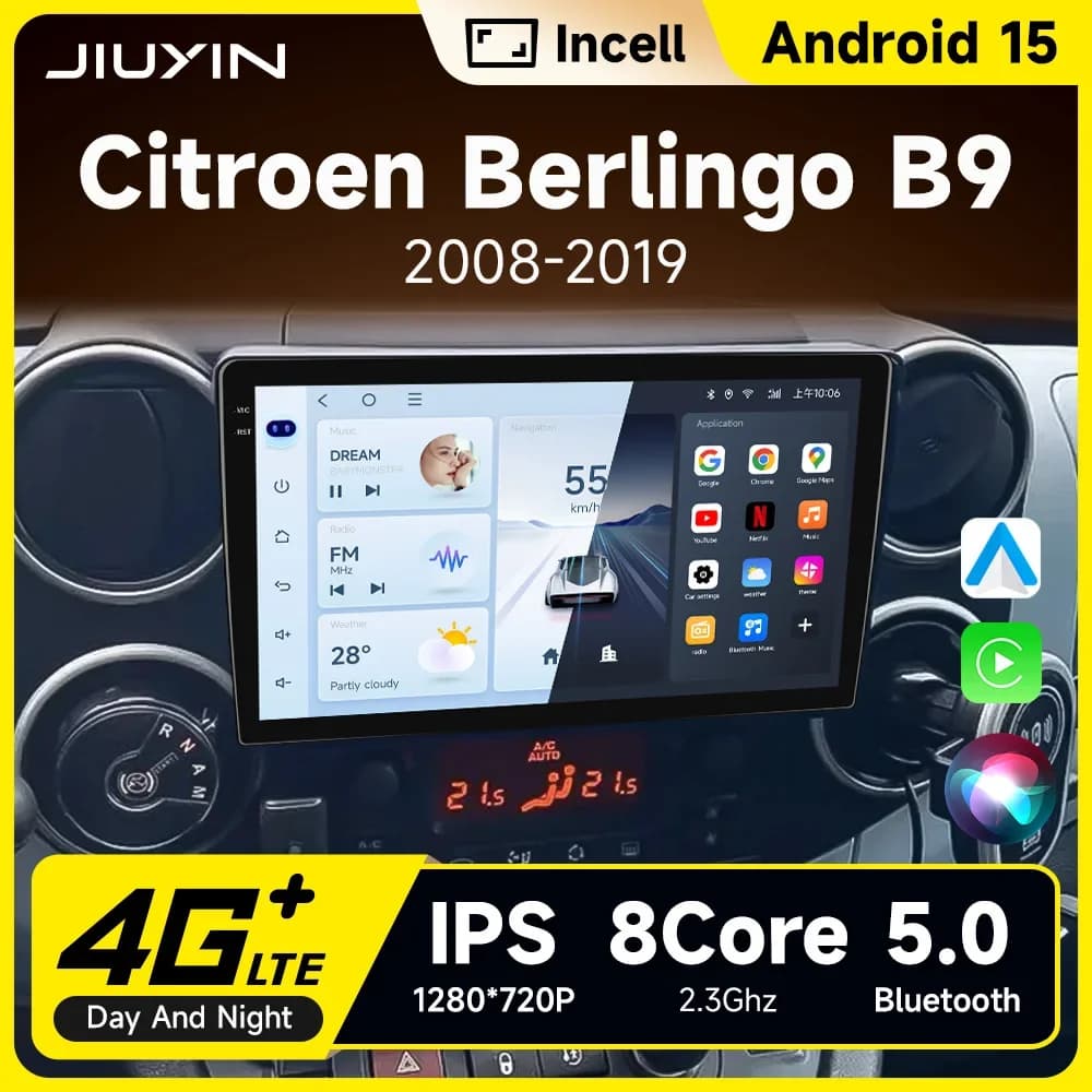 JIUYIN per Citroen Berlingo B9 Peugeot Partner 2008-2019 Autoradio navigazione multimediale 2din Android Autoradio CarPlay Stereo