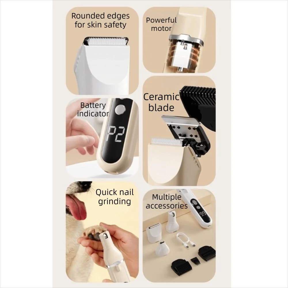 Professional Pet Hair Clipper Low Noise USB Rechargeable Dog Grooming Trimmer Cordless Electric Nail Trimmer Dogs Haircut