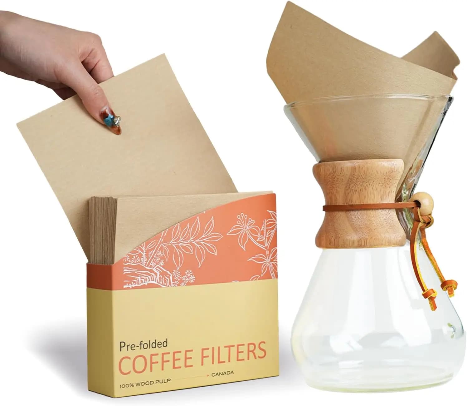 Pre-folded Unbleached Coffee Filters, 50 Pack for Pour-Over Makers