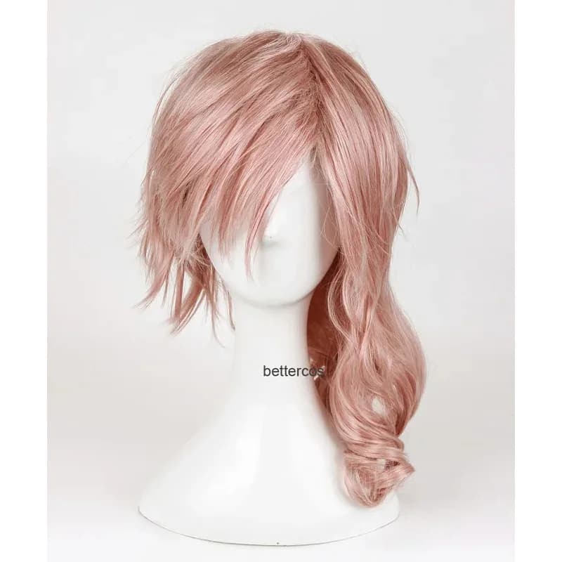 FF13 Eclair Farron Lightning Parrucche Cosplay Misto Rosa Lunghi Ricci Capelli Sintetici Resistenti Al Calore + Parrucca Cap5;c,6's.2;b'8,