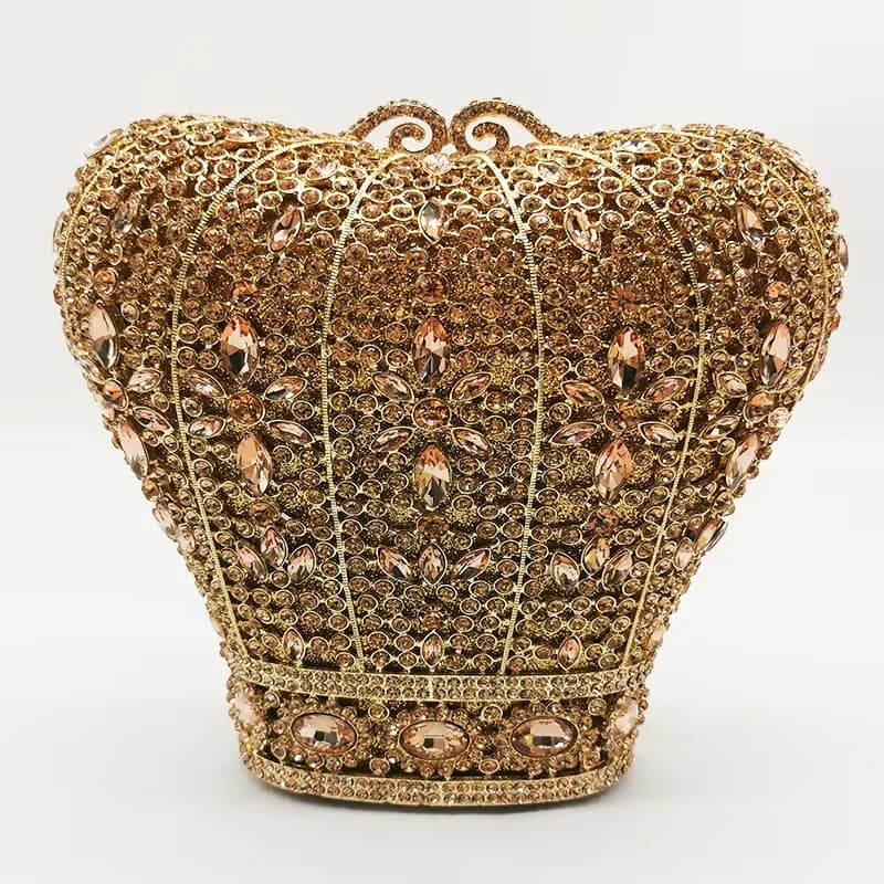 Borse da sera con strass grandi con corona Pochette in cristallo arancione per borse da donna con mini pochette da damigella d'onore con diamanti