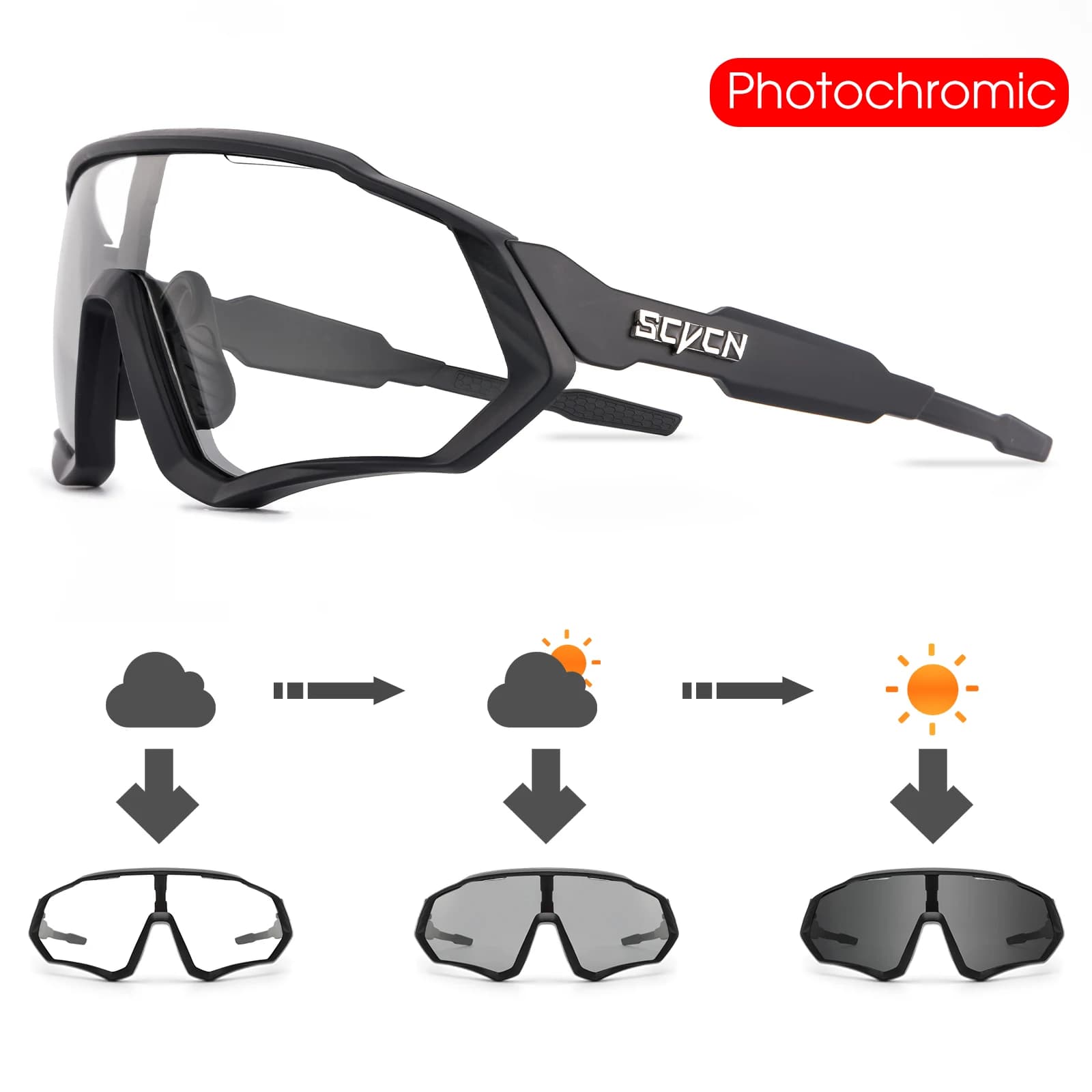 SCVCN Hot Photochromatic Cycling Sunglasses Outdoor Sports Road MTB Race Driving Glasses UV400 Bicycle Glasses