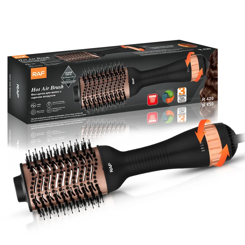 3 in 1 RAF hot air brush, styler with European plug with automatic curling iron, plate and electric hair dryer