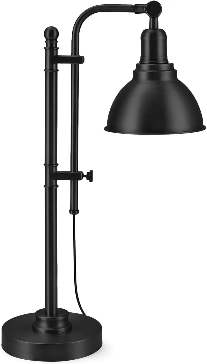 Lampada da Scrivania Regolabile Nera Rustica, Luce Industriale in Metallo 25-29", Lampada da Lettura Vintage Stile Fattoria con Certificato ETL