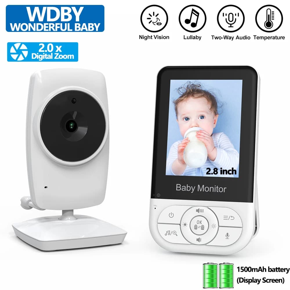 Monitor per Bambini Wireless HD 720P da 2,8 Pollici con Visione Notturna, Audio Bidirezionale, Monitoraggio della Temperatura, Batteria da 1200mAh, Telecamera di Sicurezza per Tata