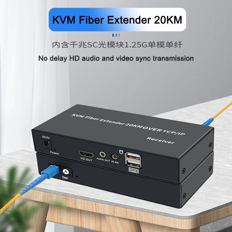 20km HDMI KVM Fiber Extender Via SC Fiber Cable TCP/IP Audio Video Transmitter Receiver Converter Support USB Keyboard and Mouse