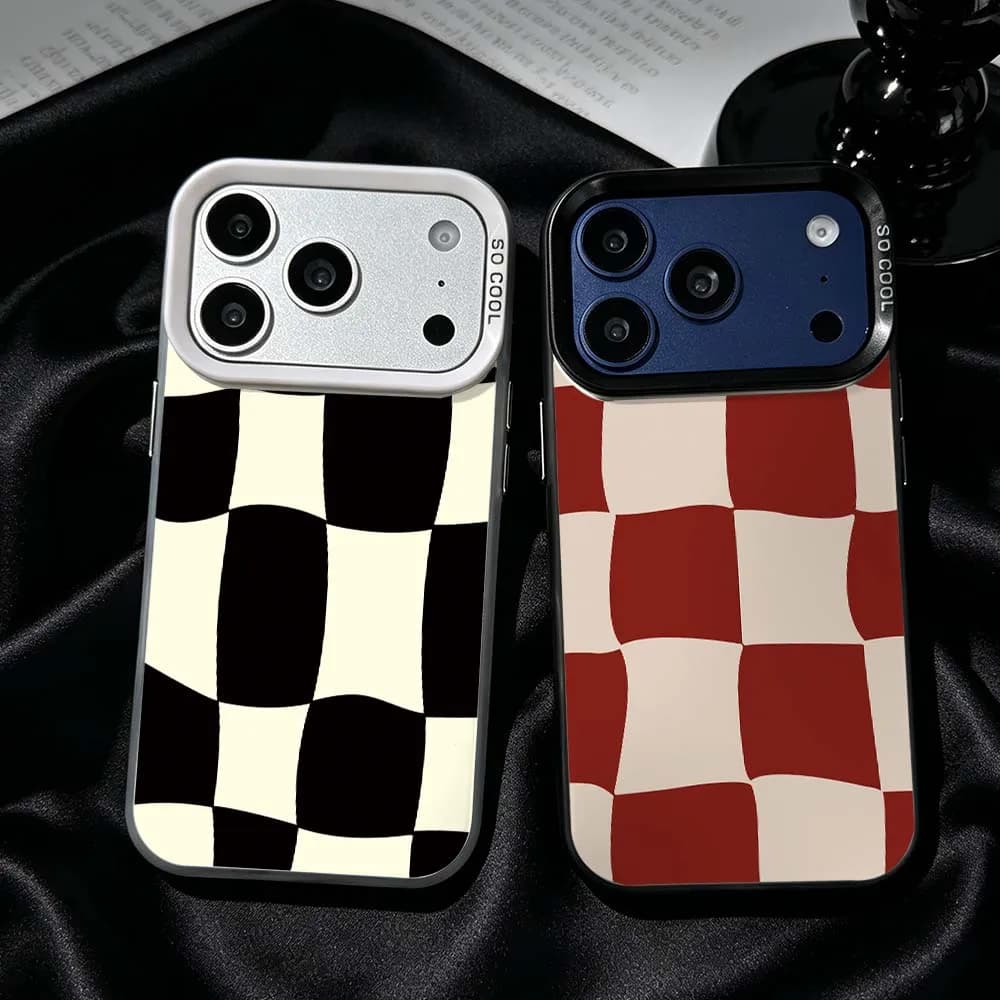 Wavy Checkerboard Black Phone Case For iPhone 17 Air 16 15 14 13 12 Mini 11 Pro Max Plus Shockproof Plating Matte Cover