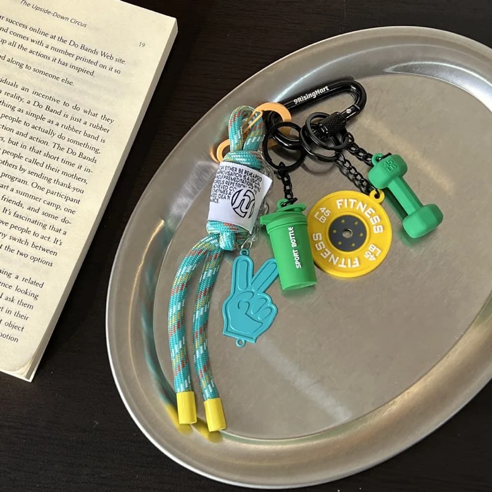 Mini Fitness Series Pendant with D Buckle, Keyring with Kettlebell Weights and Balance Sheets, Colorful Charm for Bag