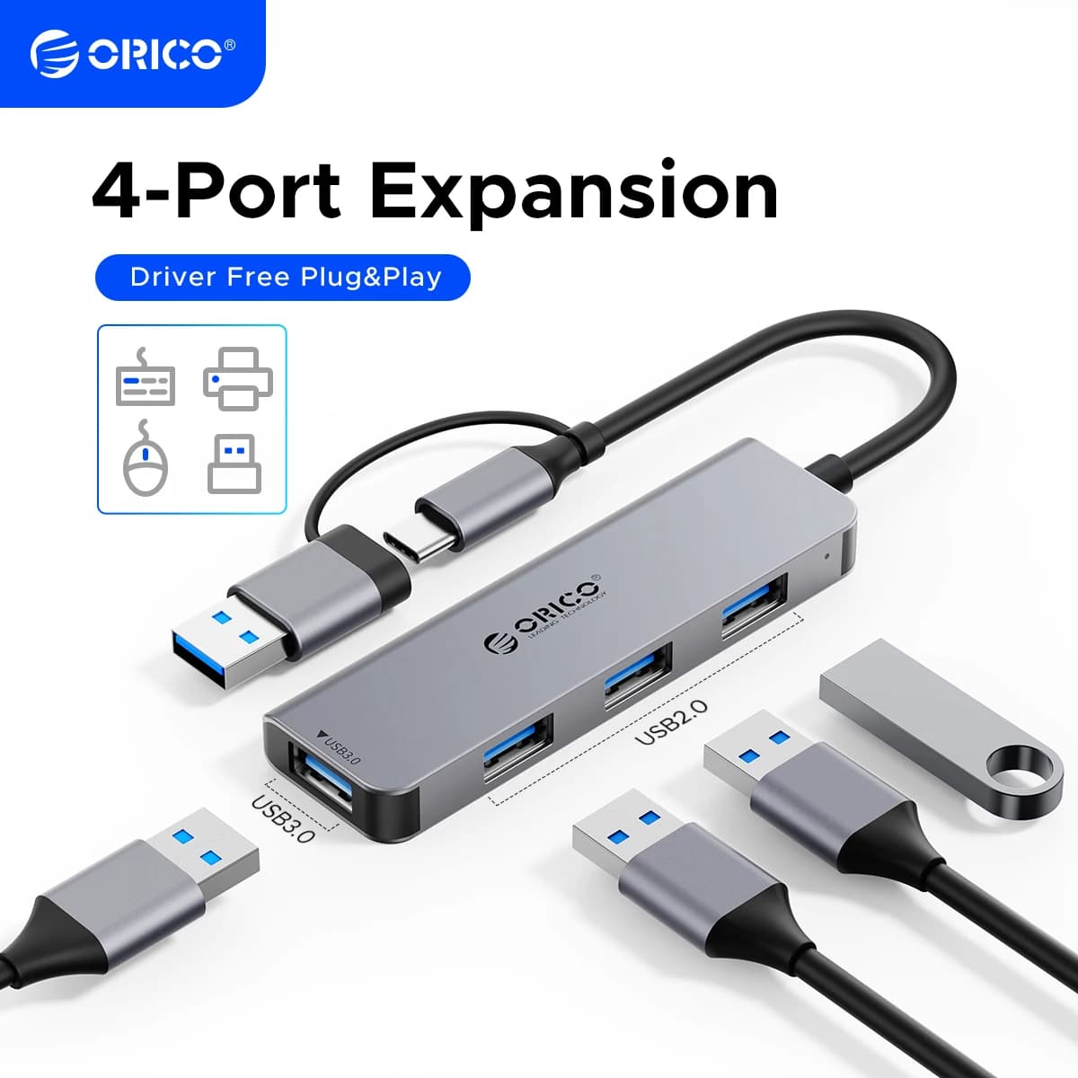 ORICO USB HUB 4 in 1 USB Tipo C a USB 3.0 HUB Splitter Docking Station Adattatore OTG in alluminio Accessori per computer
