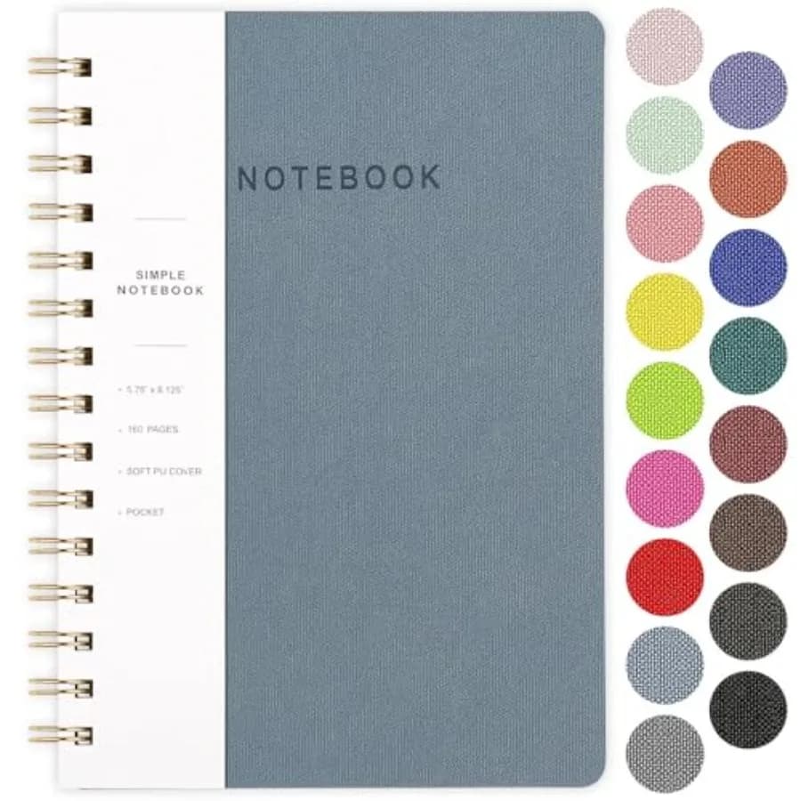 Spiral Notebook-5.75" x 8.125" College Ruled Journal with Inner Pockets and 160 Pages, PU Leather Cover Business Journal, Twin-