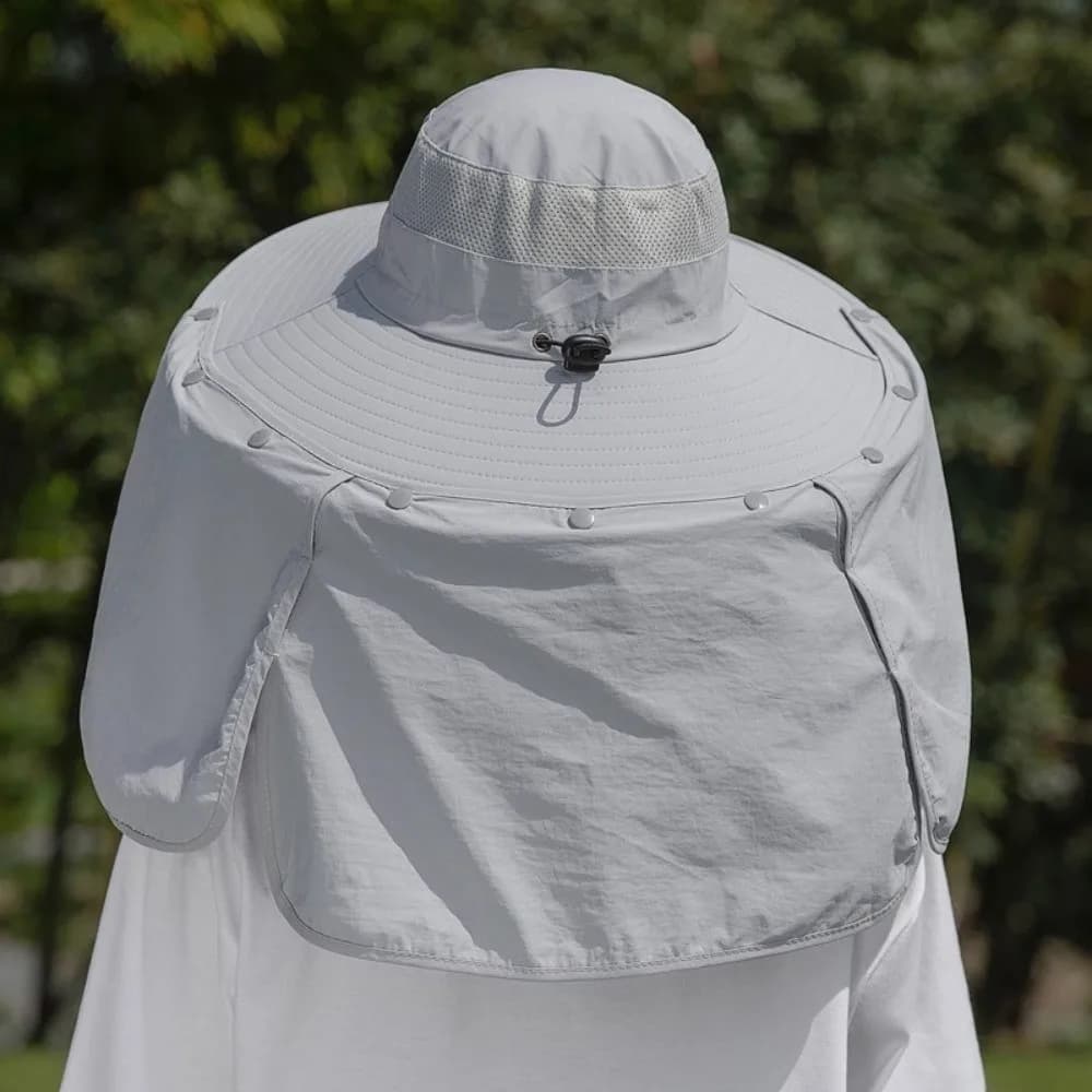 Simple Cloth Men Sun Hat Neck Protection Removable Shawl Women Visor Cap With Lanyard Ultraviolet-proof Summer Bucket Hat Beach