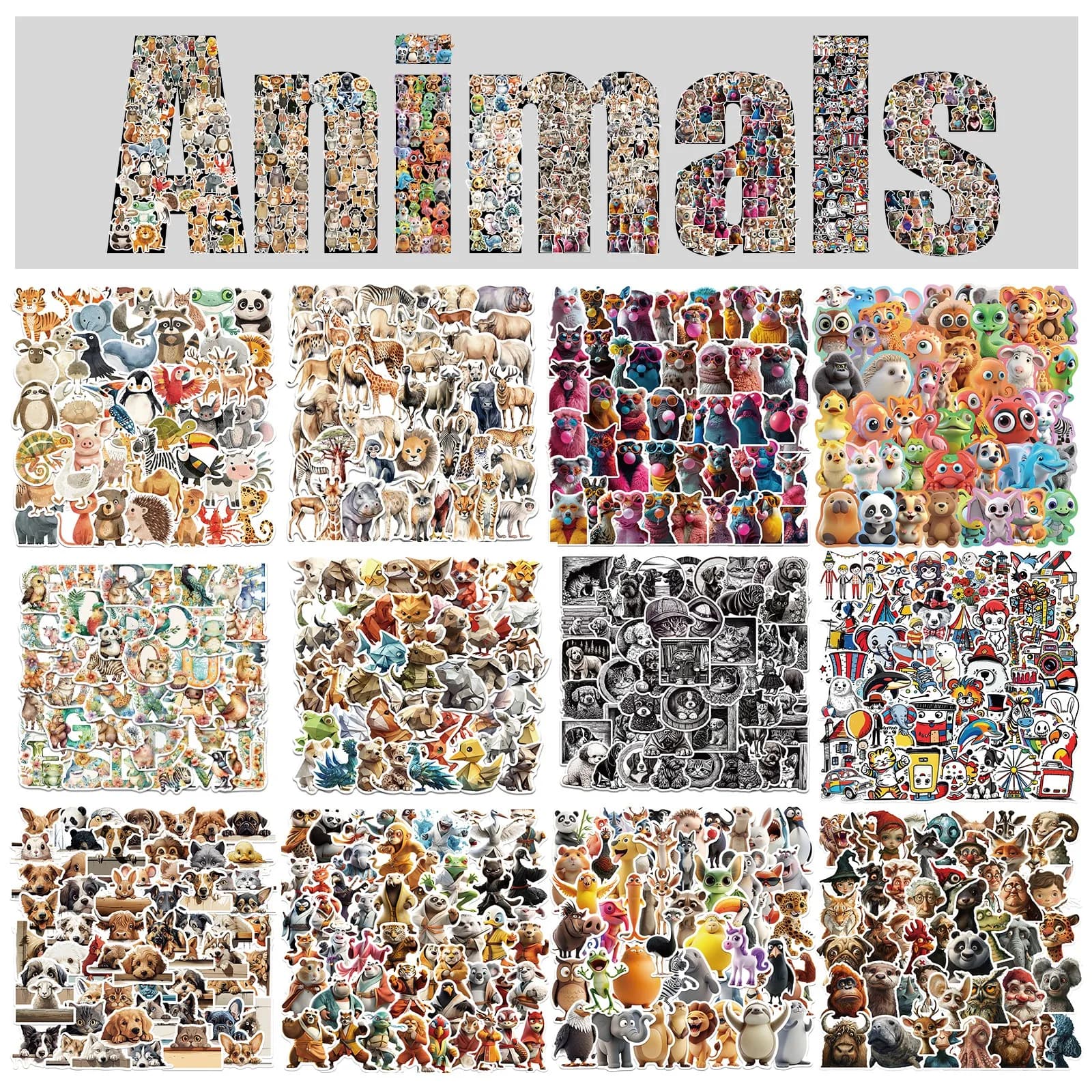50 pcs water bottle stickers with cute animals waterproof Kawaii for mobile phone storage cups for children animal luggage supplies for parties
