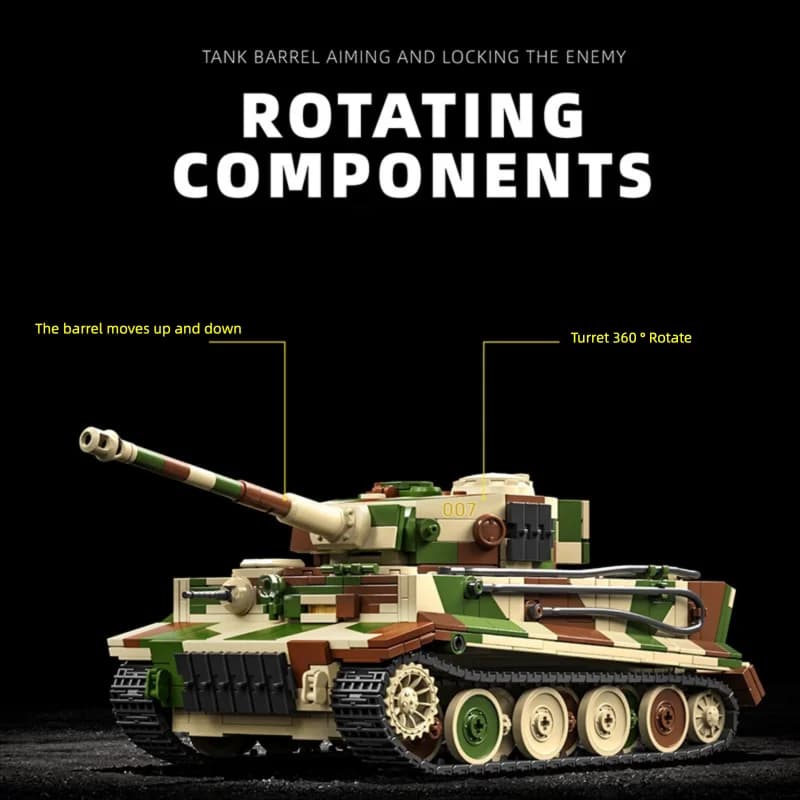 Set di Blocchi da Costruzione Carro Armato Tedesco Tiger in Scala 1:28, Modellino Fai-da-Te, Regalo per Collezionisti Militari e Adulti a Natale