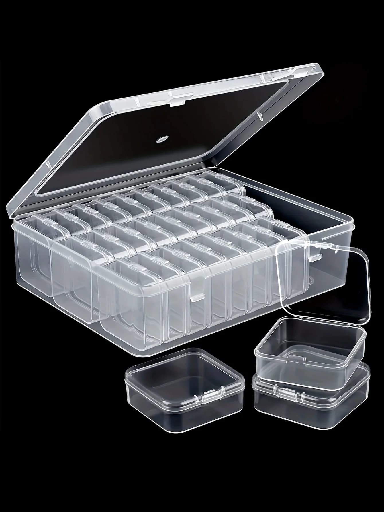 1 set di 30 pezzi scatola di immagazzinaggio in plastica trasparente mini piccola griglia con coperchio gioielli quadrati perle e articoli vari separati