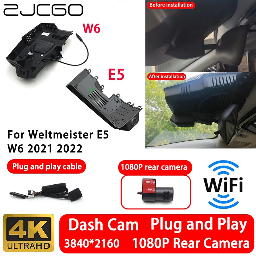 for Weltmeister E5 W6 2021 2022 4K 2160P Front Rear Camera Dash Cam Wifi Plug and Play Video Recorde Loop Recording Night Vision