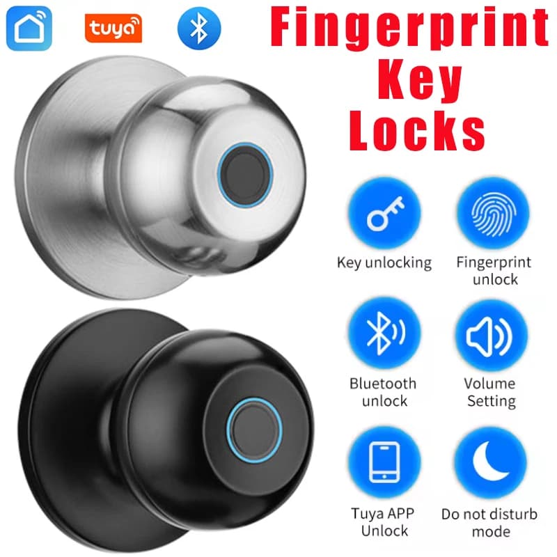 Tuya App Impronta digitale Smart Door Knob Lock Key Serrature elettroniche Keyless Security Door Entry Home House Apartment Office Lock
