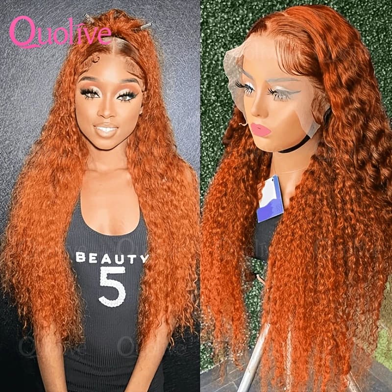 #350 13X6 Lace Frontal Wigs Water Deep Wave Remy Human Hair 30 Inch Pre Plucke For Women 13x4 Lace Front Wig Orange Ginger