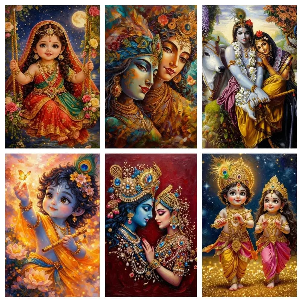 Full Square Round Diamond Painting Radha Krishna Hindu God New Arrival Diamond Mosaic Indian Religion Portrait DIY Craft Decor