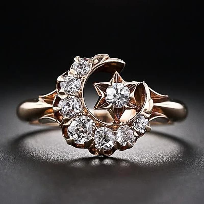 2026 New Retro Luxury Star and Moon Zircon Ring Design with A Trendy and Flowing Banquet Atmosphere, Zircon Handmade Jewelry