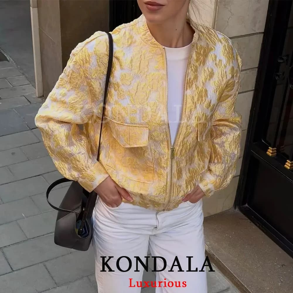 KONDALA Giacca Bomber Gialla da Donna Casual Chic con Cerniera e Tasche, Manica Lunga, Moda Primavera Estate 2026