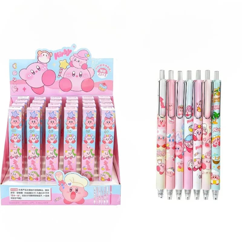1/4 Pezzi Penne Gel Kirby Rosa Scatola Assortita Kawaii Anime Figure Cancelleria Studenti 0.5mm Nere Penne per Firma Gadget da Ufficio Regali