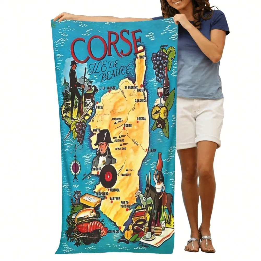 1pc Corsica Enlighten Beach Bath Towel, Microfiber Beach Towel, Suitable for Swimming Pools, Beaches, Camping, Travel - Summer
