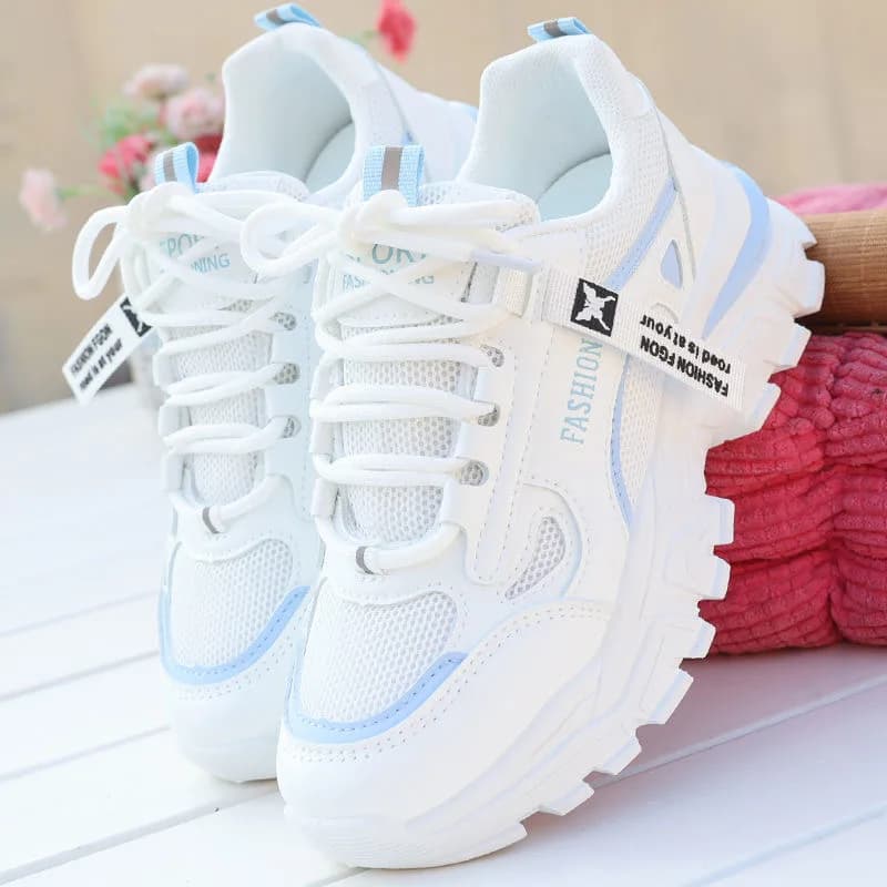 Scarpe da ginnastica da donna Primavera Autunno Scarpe da ginnastica con zeppa stringate Scarpe da donna con fondo spesso Scarpe sportive leggere Scarpe comode per il tempo libero