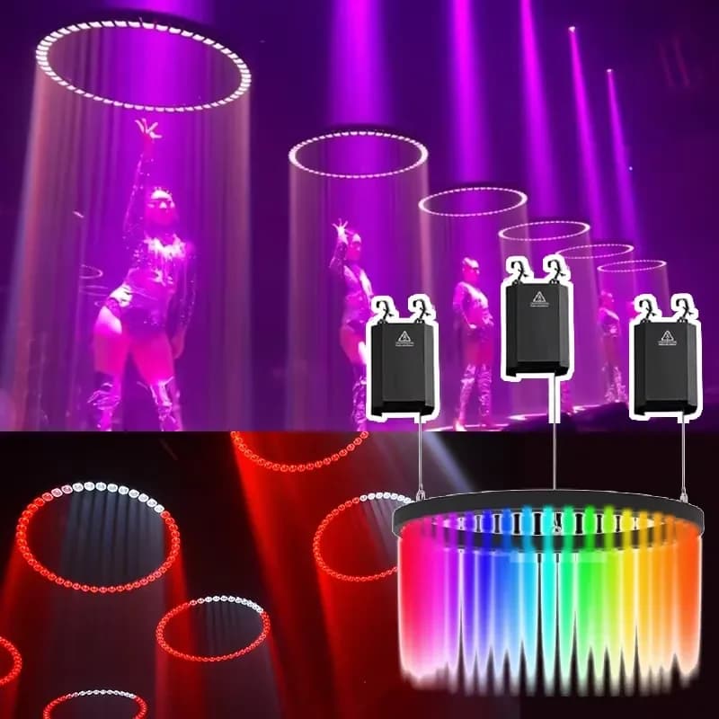 Luci a LED ad Anello per Club, Illuminazione a Soffitto Sollevabile con Controllo DMX per DJ, Bar, Discoteche e Concerti