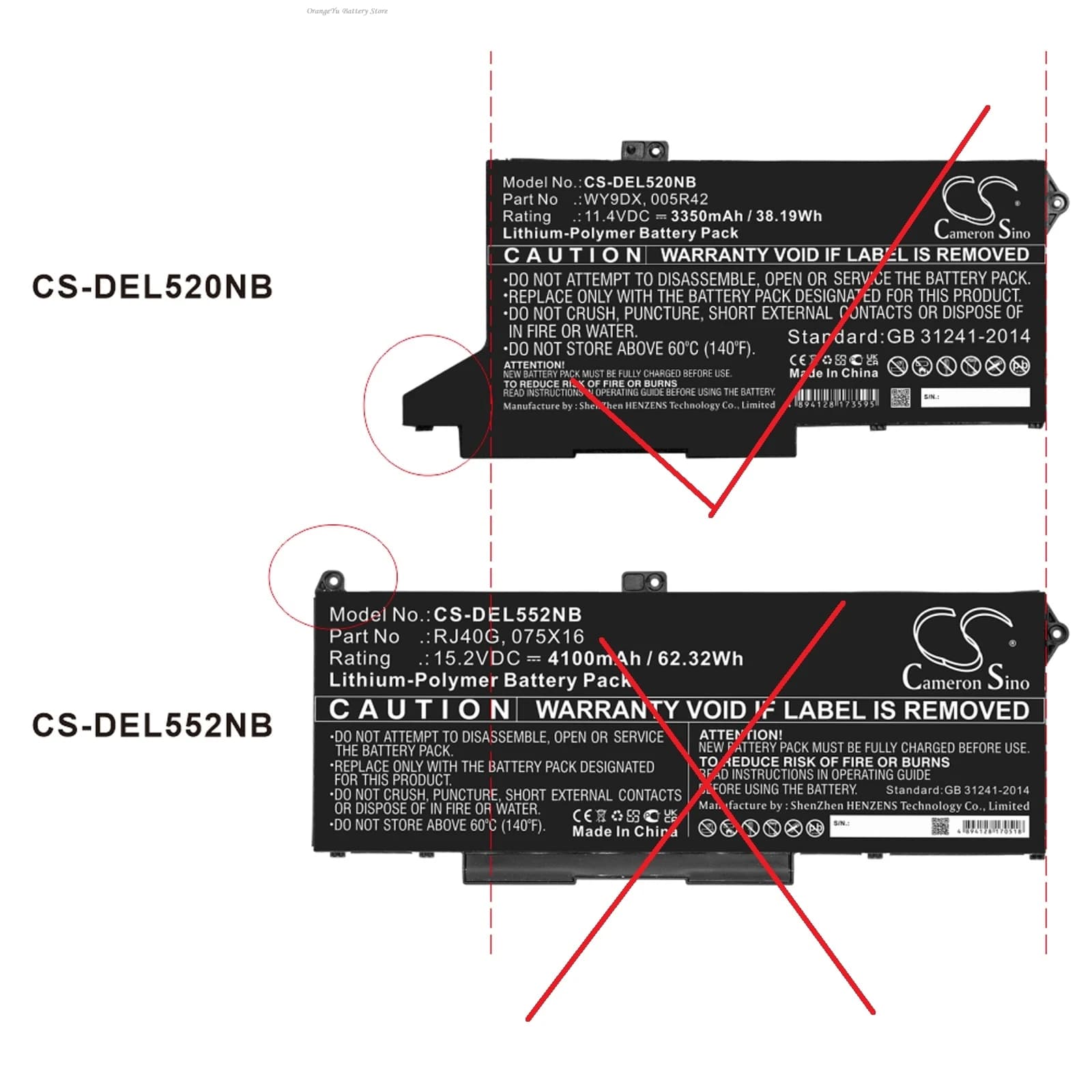 Replacement 11.4V 3350mAh Notebook Laptop Battery WY9DX 005R42 for Dell Latitude 5420 5520
