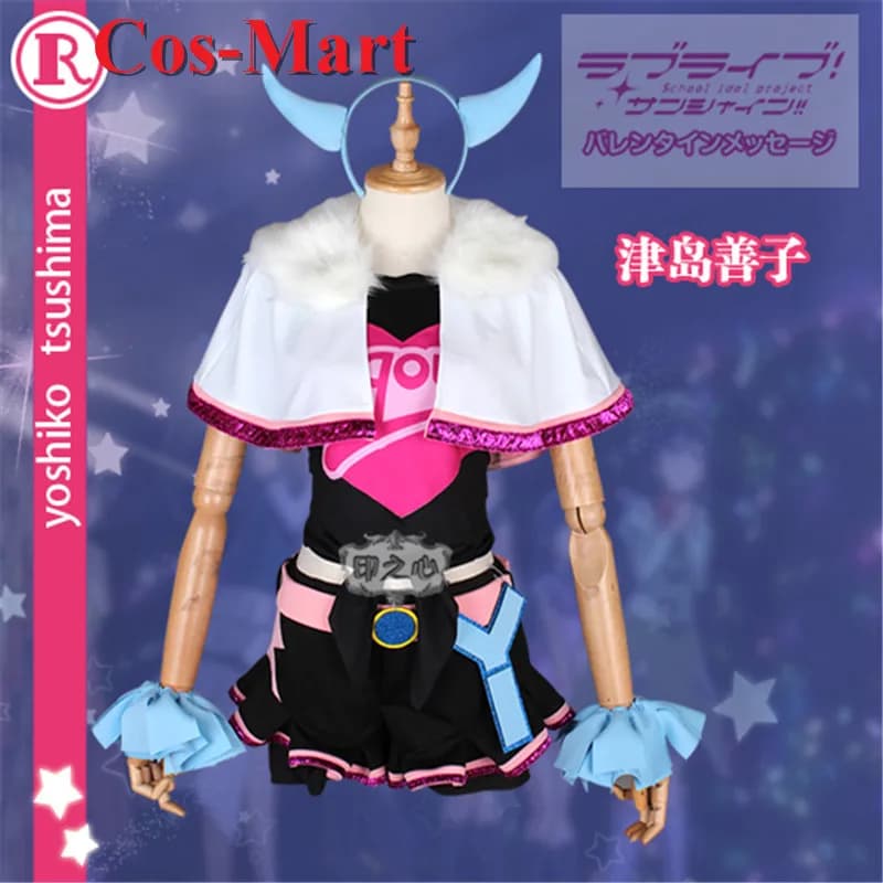 Cos-Mart Anime LoveLive Sunshine Tsushima Yoshiko Costume Cosplay Serie Miracle Wave Abito Rosa per Feste e Giochi di Ruolo
