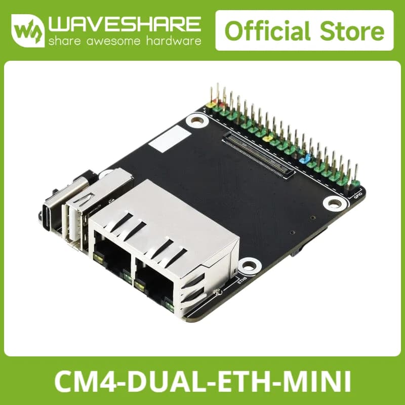Waveshare Mini Dual Gigabit Ethernet Base Board USB 2.0 Raspberry Pi CM4 Carrier Board, Router Board for Raspberry Pi CM4