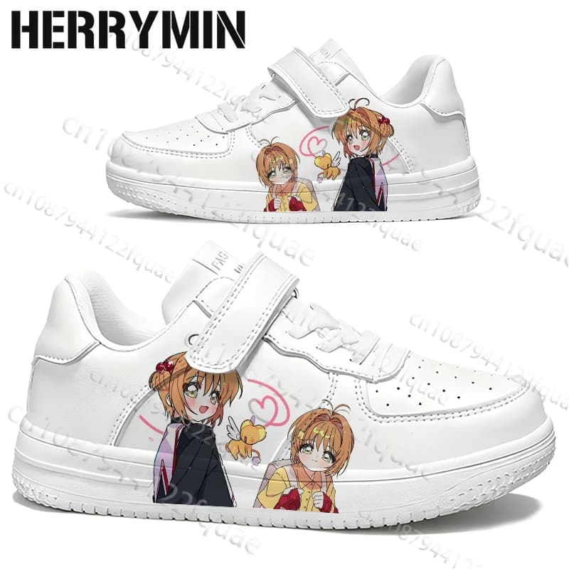 Scarpe con stampa Card Captor Sakura per genitori e figli, resistenti all'usura, con lacci, bianche, per bambini, scarponi da trekking resistenti per ragazze