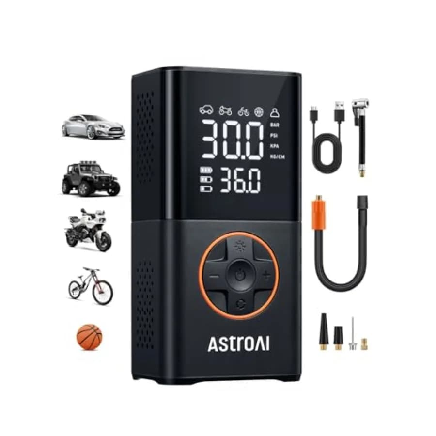 Compressore d'aria portatile L7 per gonfiaggio pneumatici, mini pompa per bici senza fili con display digitale a doppia valenza, pompa per pneumatici auto da 50 PSI