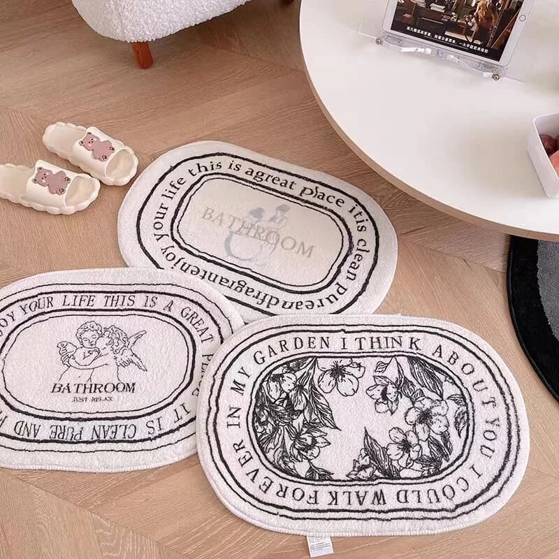 VIKAMA French-style Retro Floor Mat Non-slip Soft Bathroom Door Mat Bedroom Living Room Area Rug Home Decoration